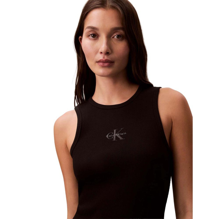 Calvin Klein Abito Rib Monologo Nero Donna