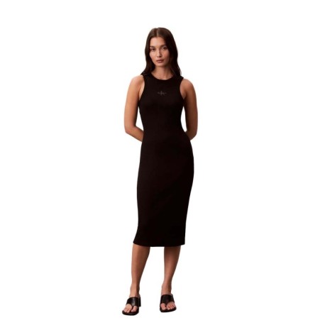 Calvin Klein Abito Rib Monologo Nero Donna