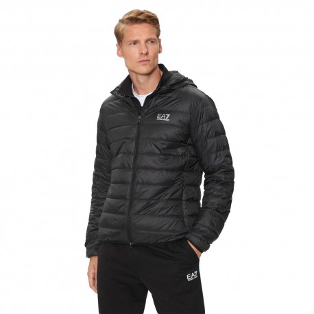 Ea7 Piumino Con Cappuccio Logo Nero Uomo