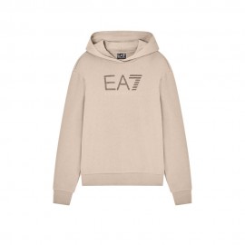 Ea7 Felpa Con Cappuccio Logo Beige Donna
