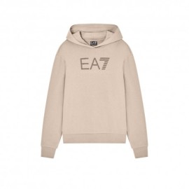 Ea7 Felpa Con Cappuccio Logo Beige Donna