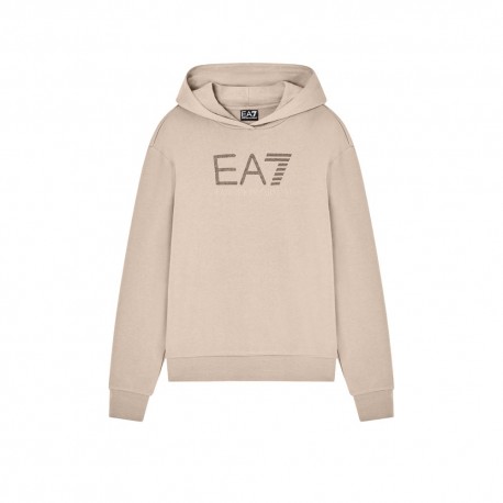 Ea7 Felpa Con Cappuccio Logo Beige Donna