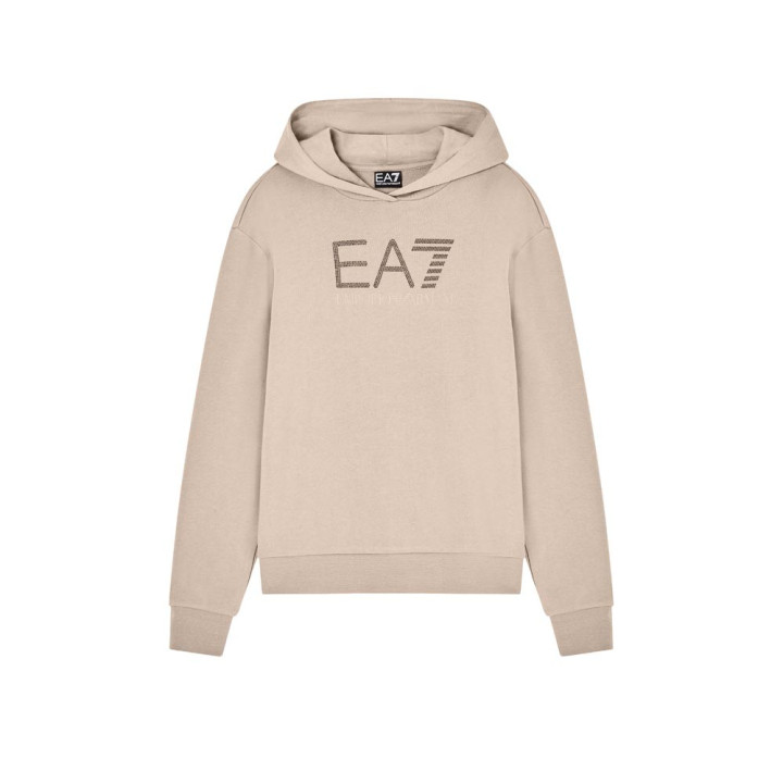 Ea7 Felpa Con Cappuccio Logo Beige Donna