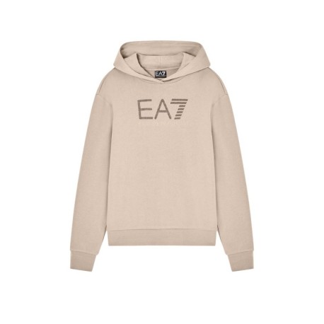 Ea7 Felpa Con Cappuccio Logo Beige Donna