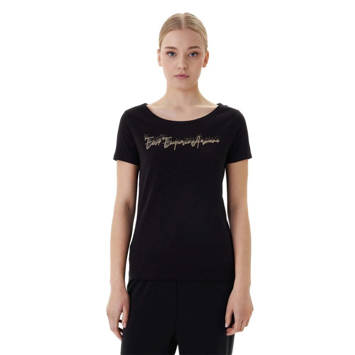 Ea7 T-Shirt Logo Glitter Nero Donna