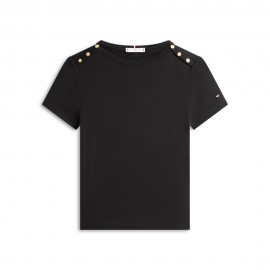 Tommy Hilfiger T-Shirt Oro Button Nero Donna