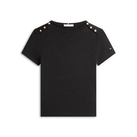 Tommy Hilfiger T-Shirt Oro Button Nero Donna
