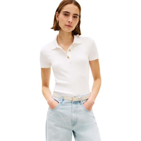 Tommy Hilfiger Polo Oro Button Bianco Donna