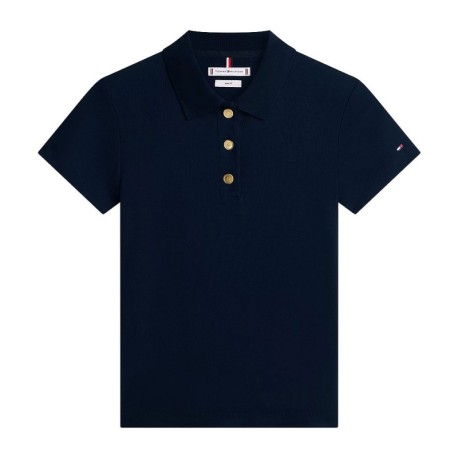 Tommy Hilfiger Polo Oro Button Blu Donna