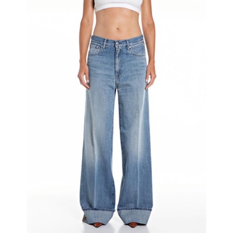 Replay Jeans Risvolto Blu Medio Donna