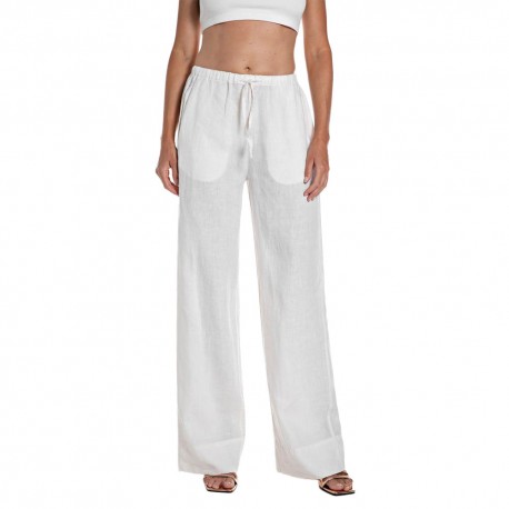 Replay Pantaloni Lino Bianco Donna