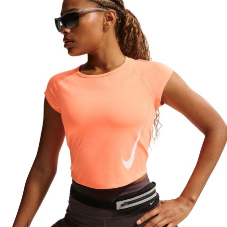 Nike Tempo Swoosh T-Shirt Running Arancio Pulse Reflective Silv Donna
