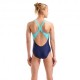 Arena Costume Intero Piscina Lit Logo Navy Water Bambina