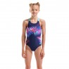 Arena Costume Intero Piscina Lit Logo Navy Water Bambina