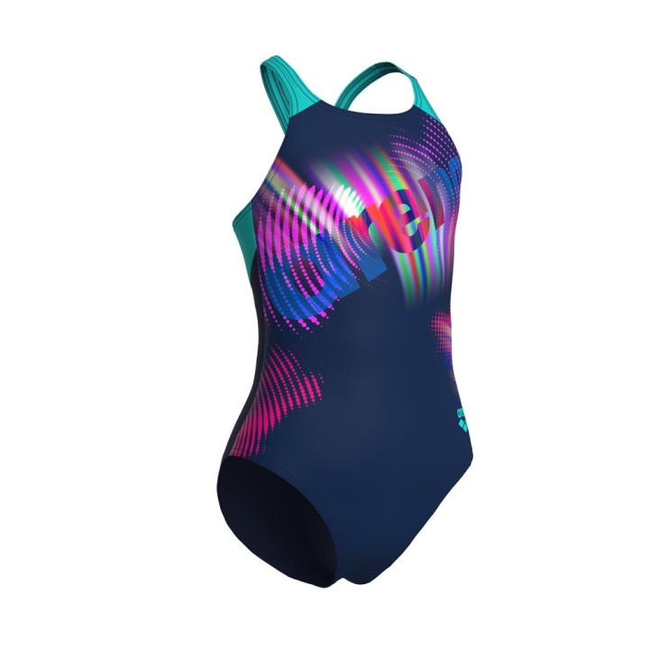 Arena Costume Intero Piscina Lit Logo Navy Water Bambina