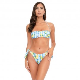 Caprese Bikini Fascia Ribattuta Mare C Costume Slip Fiocchi Azzurro Donna