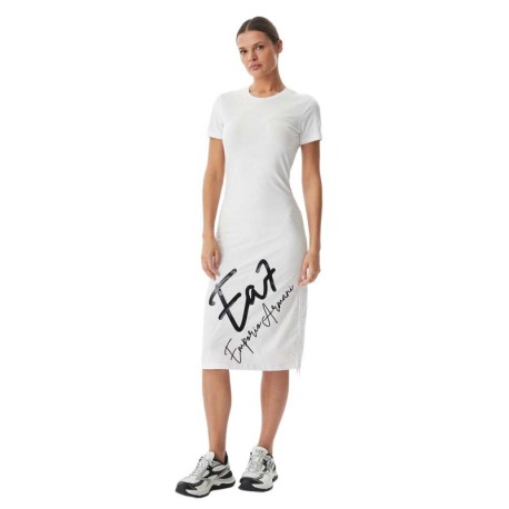 Ea7 Dress Big Logo Bianco Donna