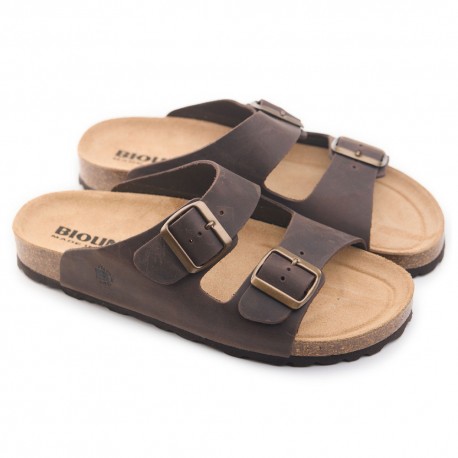 Sandalo comfort in pelle ingrassata colore testa di moro con design ergonomico
