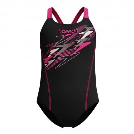Speedo Costume Intero Piscina Medley Logo Antracite Rosa Bambina