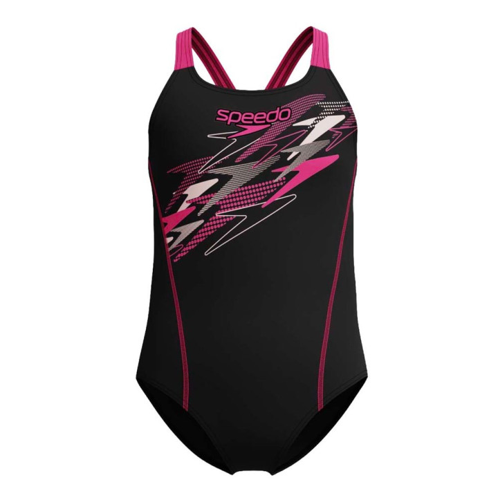 Speedo Costume Intero Piscina Medley Logo Antracite Rosa Bambina