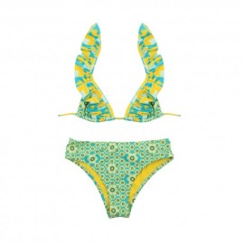 Island Coco Bikini Triangolo Con Rouches E Costume Slip Chiuso Azzurro Bambina