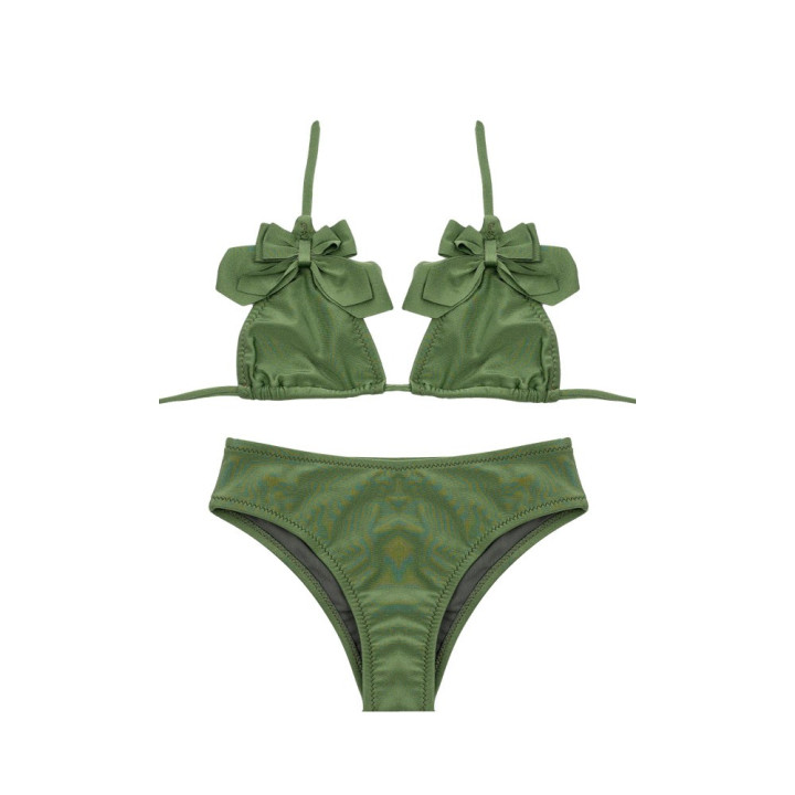 Island Coco Bikini Triangolo Ribattuto Verde Bambina