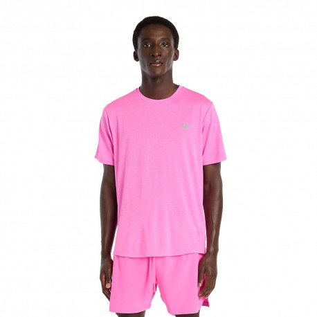 New Balance T-Shirt Running Athlerics Rosa Heat Heather Uomo