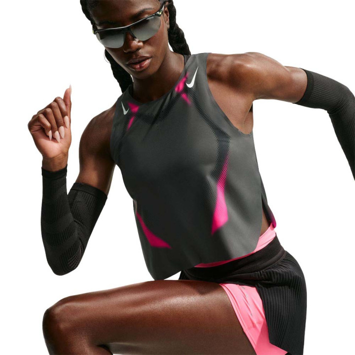 Nike Crop Canotta Running Aeroswift Grigio Volt Bianco Donna