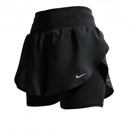 Nike Pantaloncini Running Flow Df Hr 2In1 Nero Argento Donna