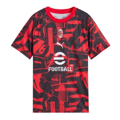 Puma Maglia Maniche Corte Ac Milan Pre Gara Nero Rosso Bambino