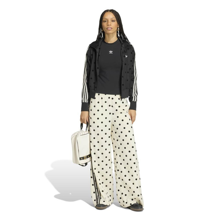ADIDAS Originals Firebird Wide Leg Pants Satin Polkadots Bianco Donna