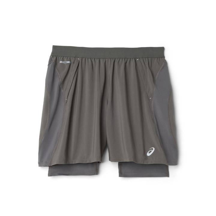 Asics Pantaloncini Running Road 2In1 7" Truffle Grigio Uomo