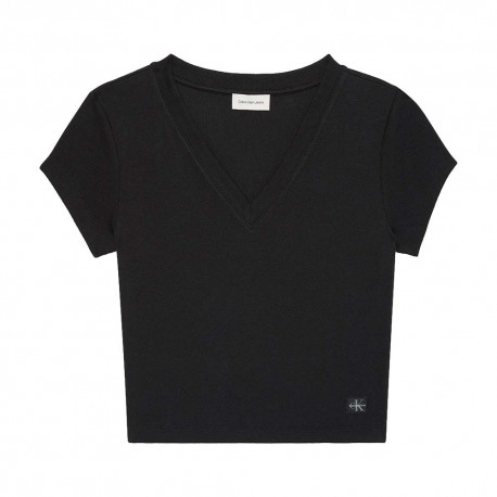 Calvin Klein Cropped T-Shirt Rib Nero Donna
