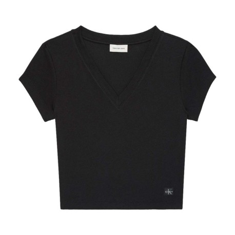 Calvin Klein Cropped T-Shirt Rib Nero Donna
