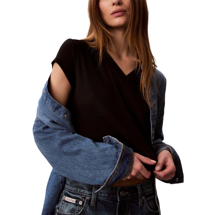 Calvin Klein Cropped T-Shirt Rib Nero Donna