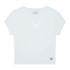 Calvin Klein Cropped T-Shirt Rib Bianco Donna