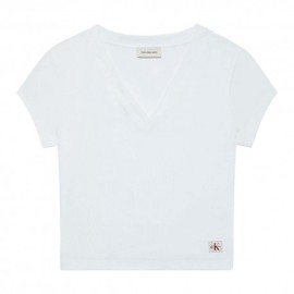 Calvin Klein Cropped T-Shirt Rib Bianco Donna