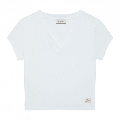 Calvin Klein Cropped T-Shirt Rib Bianco Donna