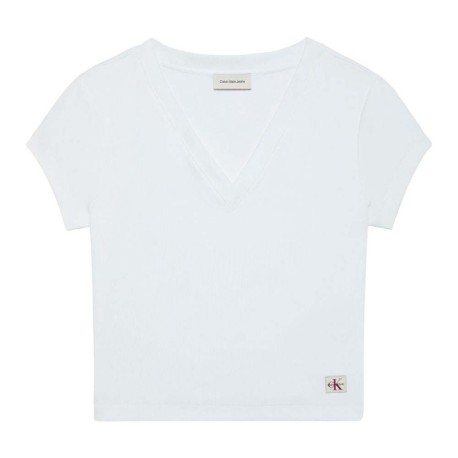 Calvin Klein Cropped T-Shirt Rib Bianco Donna