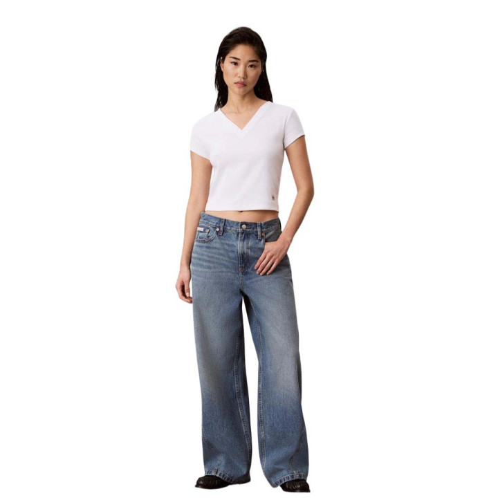 Calvin Klein Cropped T-Shirt Rib Bianco Donna