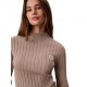 Calvin Klein Maglia Maniche Lunghe Girocollo Logo Piccolo Beige Donna