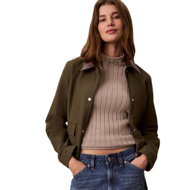Calvin Klein Maglia Maniche Lunghe Girocollo Logo Piccolo Beige Donna