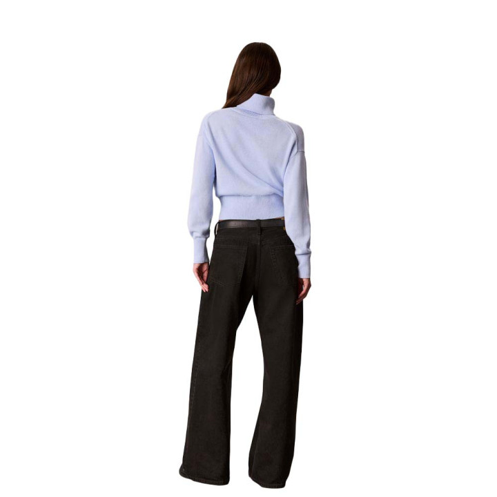 Calvin Klein Maglia Maniche Lunghe Dolcevita Big Logo Azzurro Donna