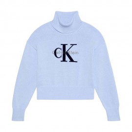 Calvin Klein Maglia Maniche Lunghe Dolcevita Big Logo Azzurro Donna