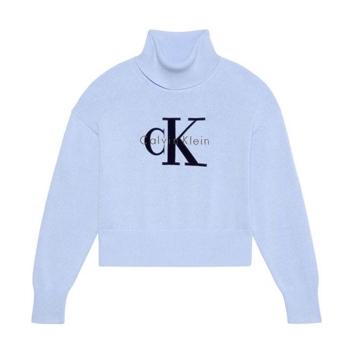 Calvin Klein Maglia Maniche Lunghe Dolcevita Big Logo Azzurro Donna