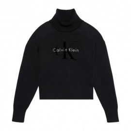 Calvin Klein Maglia Maniche Lunghe Dolcevita Big Logo Nero Donna