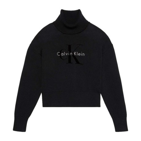 Calvin Klein Maglia Maniche Lunghe Dolcevita Big Logo Nero Donna