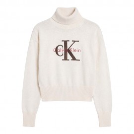 Calvin Klein Maglia Maniche Lunghe Dolcevita Big Logo Bianco Donna
