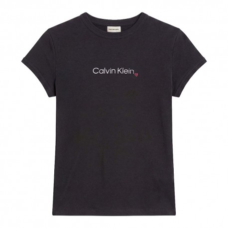Calvin Klein T-Shirt Slim Fit Heart Logo Nero Donna