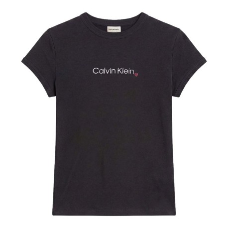 Calvin Klein T-Shirt Slim Fit Heart Logo Nero Donna